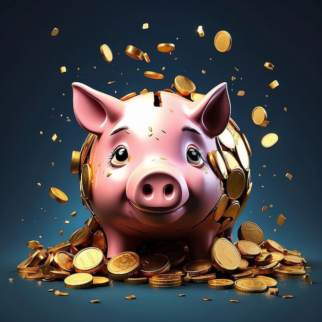 Zerbrochenes Sparschwein mit Illustration von Goldmünzen