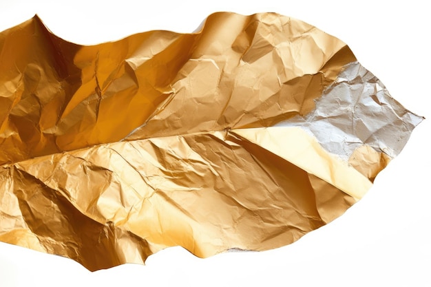 Zerrissenes metallisches Blatt auf weißem Hintergrund mit Gold- und Bronzetönen