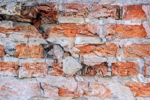 Zerstörte Backsteinmauer, Hintergrund.