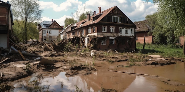 Zerstörte Häuser nach der großen Flut