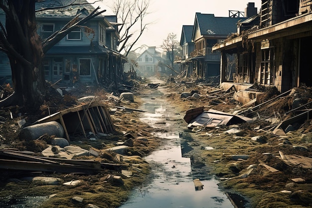Foto zerstörte häuser und infrastruktur folgen des krieges verlassene stadt