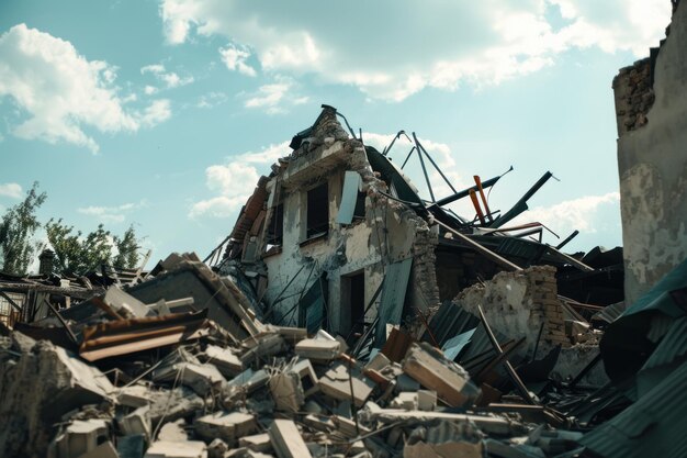 Foto zerstörtes haus in der stadt nach dem angriffskrieg