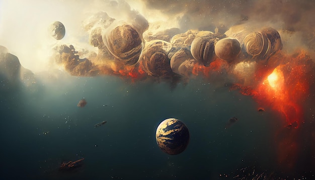 Zerstörung von Planeten Konzept Kunst Illustration Hintergrundbild