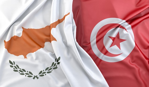 Zerzauste Flaggen Zyperns und Tunesiens 3D-Darstellung