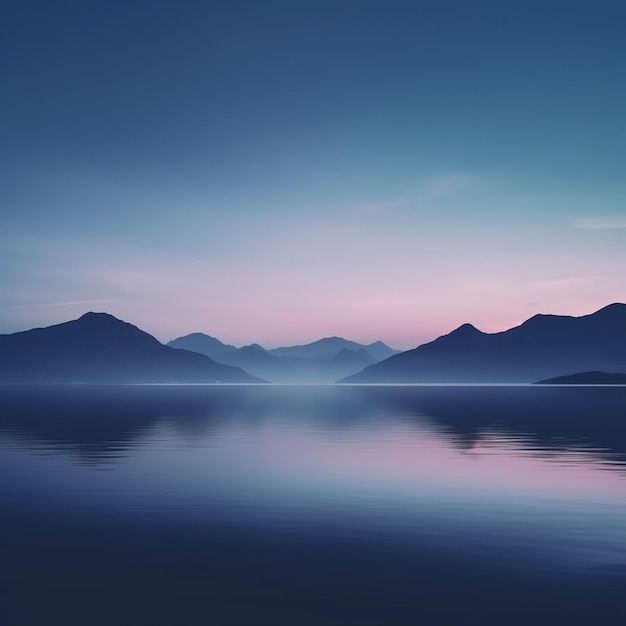 Zeuge der ruhigen Umarmung der Natur, als das Meer in der Dämmerung auf die Berge trifft