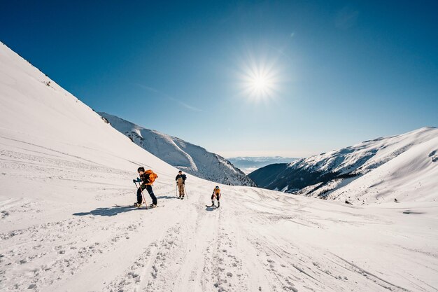 Ziarska dolina eslováquia 1022022 alpinista sertão esqui andando esqui alpinista nas montanhas esqui de turismo na paisagem alpina com árvores nevadas esporte de inverno de aventura