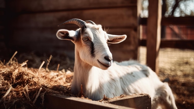 Ziege auf dem Bauernhof an einem sonnigen Tag Generative KI