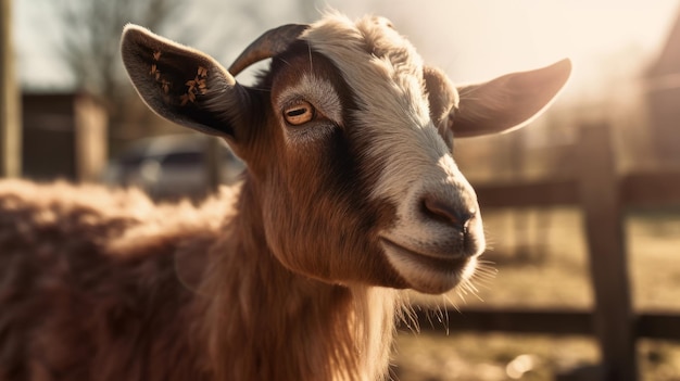 Ziege auf dem Bauernhof an einem sonnigen Tag Generative KI