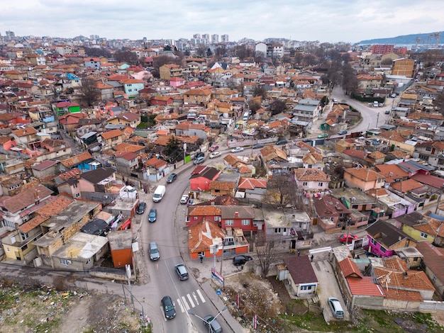 Zigeuner-Slum-Viertel von Maksuda in Varna Bulgarien Luftbild