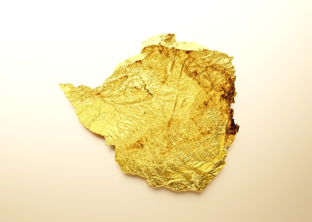 Zimbabue Mapa Metal dorado Color Altura mapa Fondo 3d ilustración