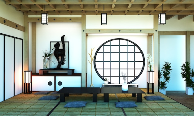 Zimmer Design im japanischen Stil. 3D-Rendering