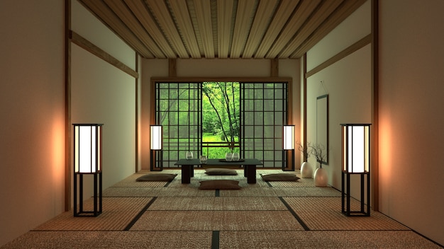 Zimmer Design im japanischen Stil. 3D-Rendering