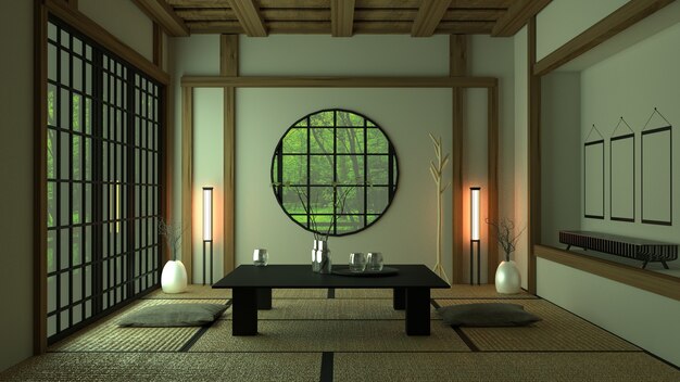 Zimmer Design im japanischen Stil. 3D-Rendering