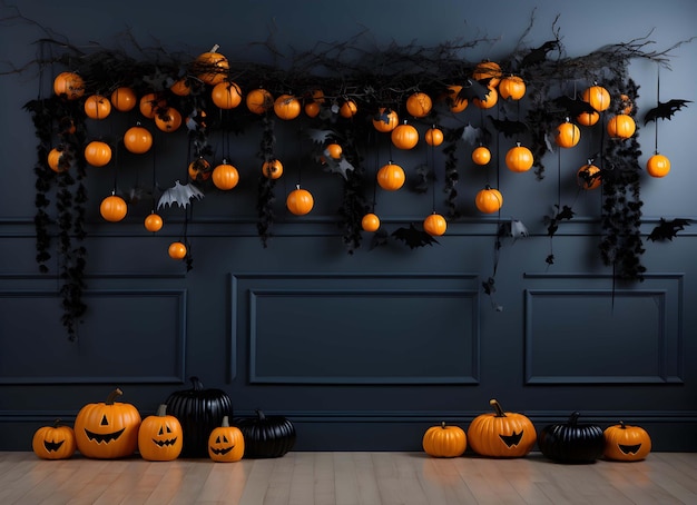 Foto zimmer mit halloween-dekoration und einer couch