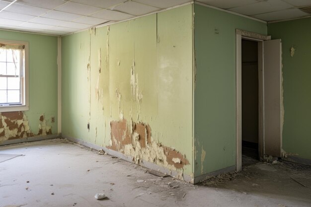 Foto zimmer mit wänden, die von alten wasserschäden gezeichnet sind