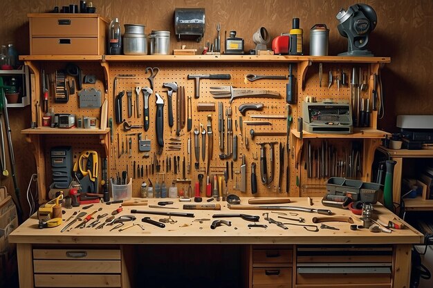 Zimmermann Verschiedene Werkzeuge auf einem hölzernen Hintergrund
