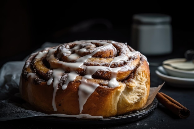 Zimtbrötchen mit dünner Glasur und einer Prise Zimt darüber