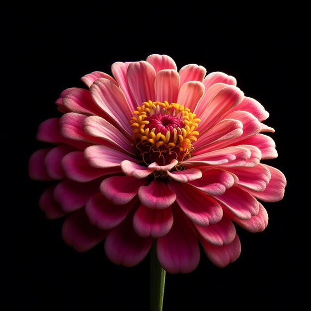 Zinnia aislada en fondo negro Flores y plantas en primavera generadas por IA