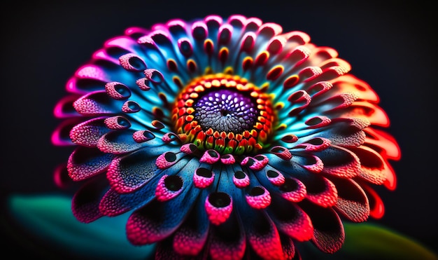 Un zinnia rosa brillante con su intrincado centro y su llamativo color capturado en un primer plano