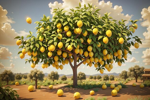 Zitronen hängen an einem Baum in einem Zitronengarten