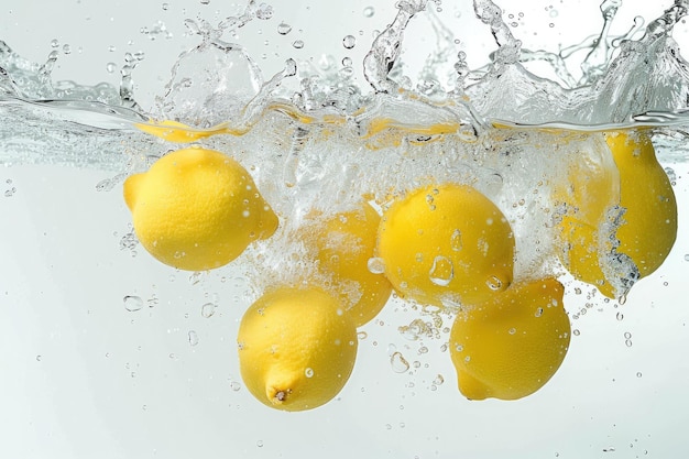 Zitronen sind in einem Wasser mit Blasen und Blasen