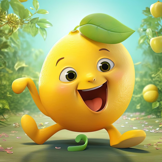 Zitronenfrucht und der Buchstabe e im Stil eines spielerischen Charakterdesigns