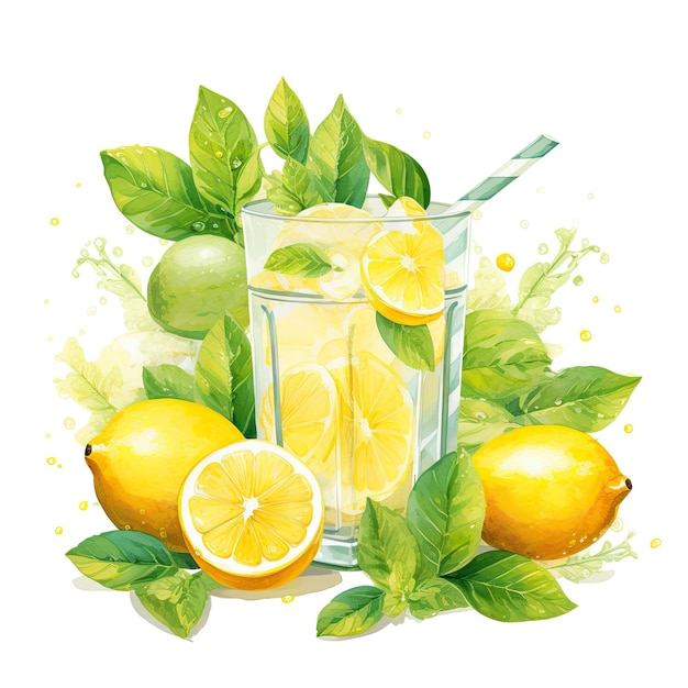 Zitronenlimonade, leuchtende Farben im Stil der Aquarellkunst