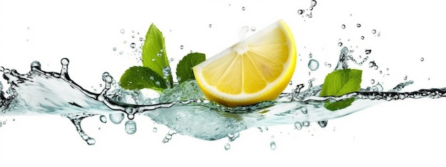 Zitronenlimonade mit Wasserspritzern auf weißem Hintergrund Generative KI