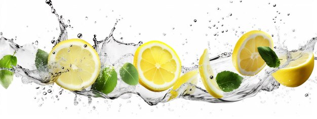 Zitronenlimonade mit Wasserspritzern auf weißem Hintergrund Generative KI