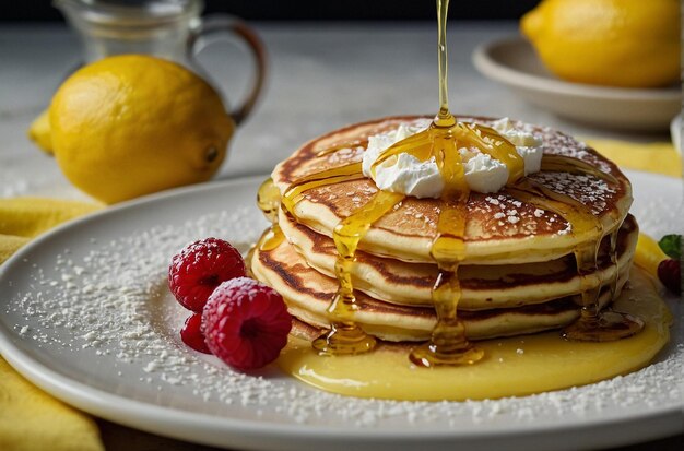 Zitronensaft auf Zitronen-Ricotta-Pancakes