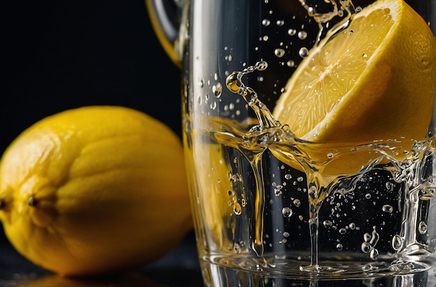 Zitronensaft, der in einem Krug mit Wasser gemischt wird