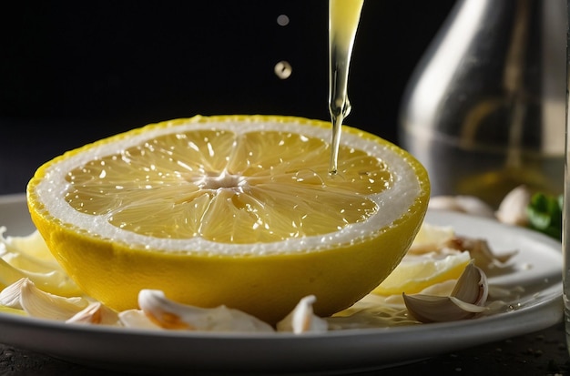 Foto zitronensaft gemischt mit knoblauch für lemongarli