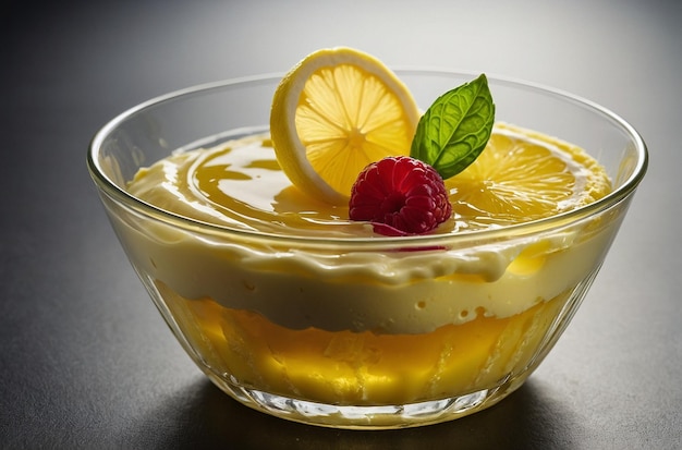 Zitronensaft zur Garnierung von Zitronenpudding Parfait