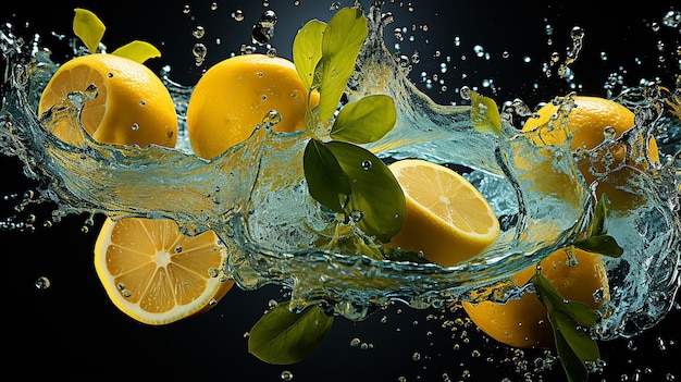 Zitronenscheiben fallen mit einem Spritzer ins Wasser