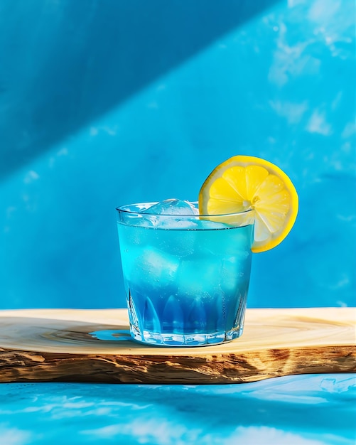 Zitronenscheiß-Blau-Cocktail auf Holz