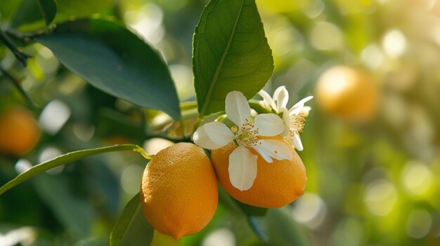 Foto zitronenwachsen im obstgarten blüten von zitroneblumen