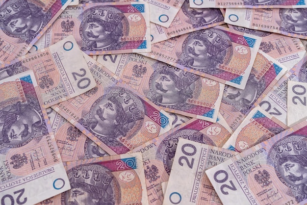 Zl pln Billetes en moneda polaca 10 20 50 100. Presupuesto doméstico, ahorro de dinero