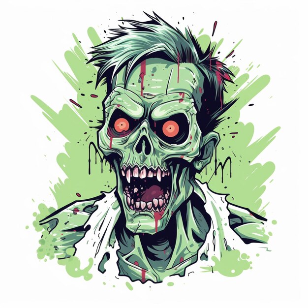 zombi con cabello verde y ojos rojos en un fondo blanco generativo ai