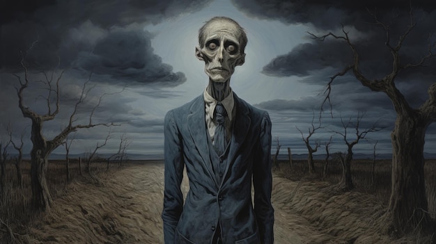 Un zombi perseguido por la luna una pintura oscura y digna de Frank Brockman