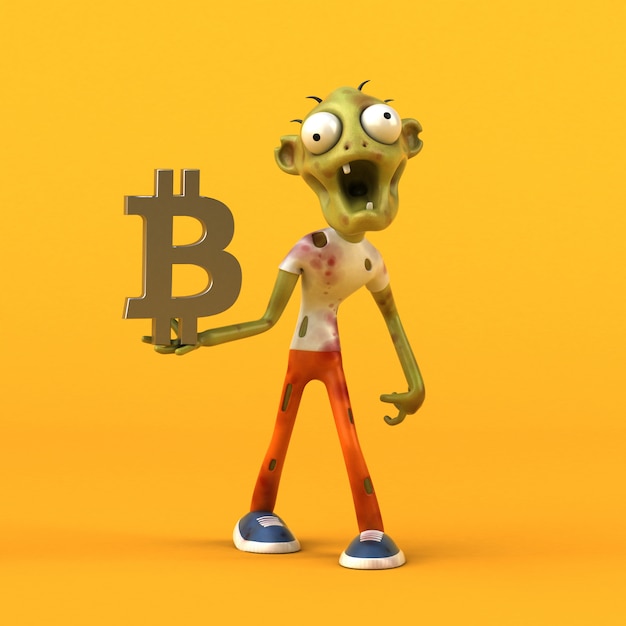 Foto zombie y bitcoin - personaje 3d