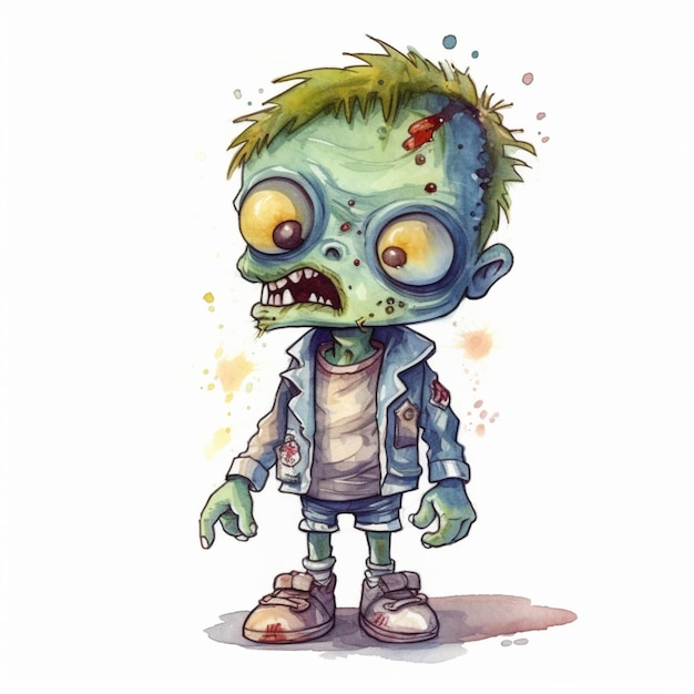 Zombie con cabello verde y una camisa blanca y vaqueros generativos ai