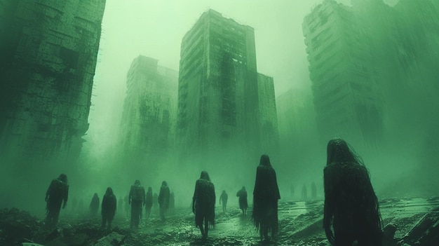Foto zombie com um edifício alto