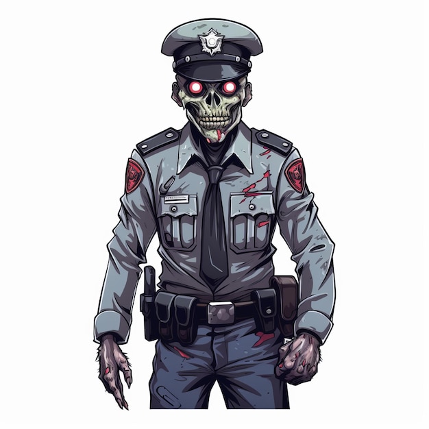 Zombie Cop Uma ilustração Neopop de um agente da lei esquelético