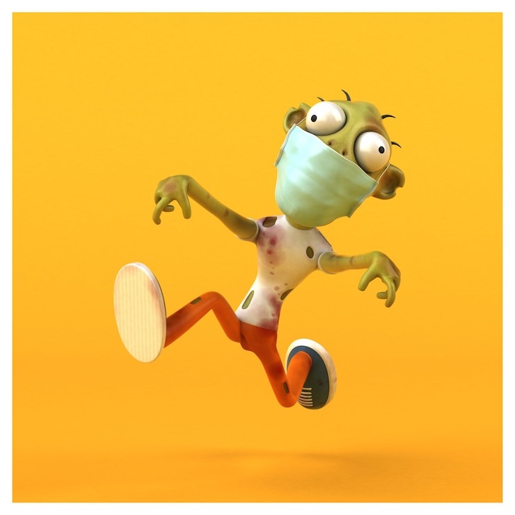 Foto zombie de dibujos animados en 3d divertido con una máscara