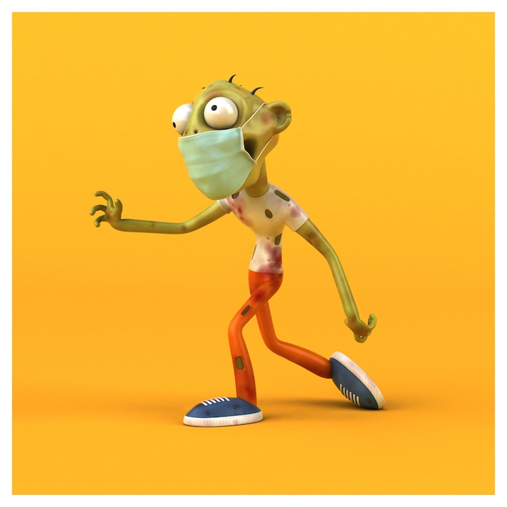 Foto zombie de dibujos animados divertido con una máscara