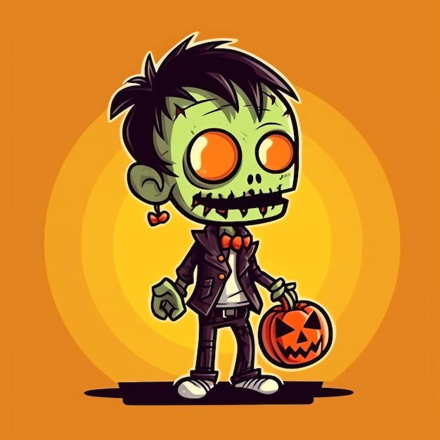 Foto un zombie espeluznante al estilo de las caricaturas una aterradora resurrección de zombies y arrastrándose para la celebración de halloween