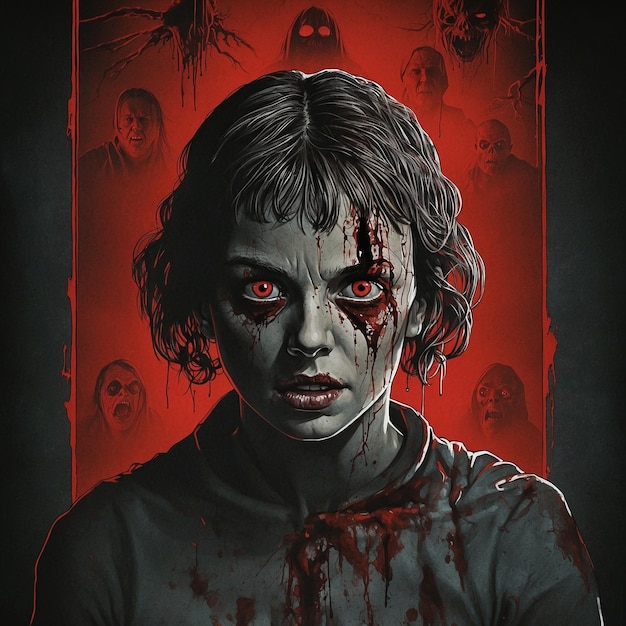 Foto zombie garota com sangue no rosto halloween filme de terror