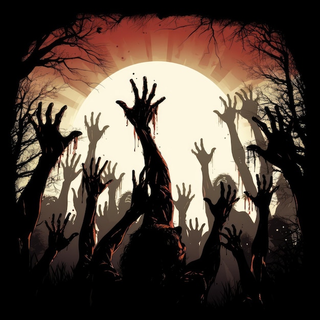 Zombie Hands Ilustração de silhueta gerada por IA Imagem