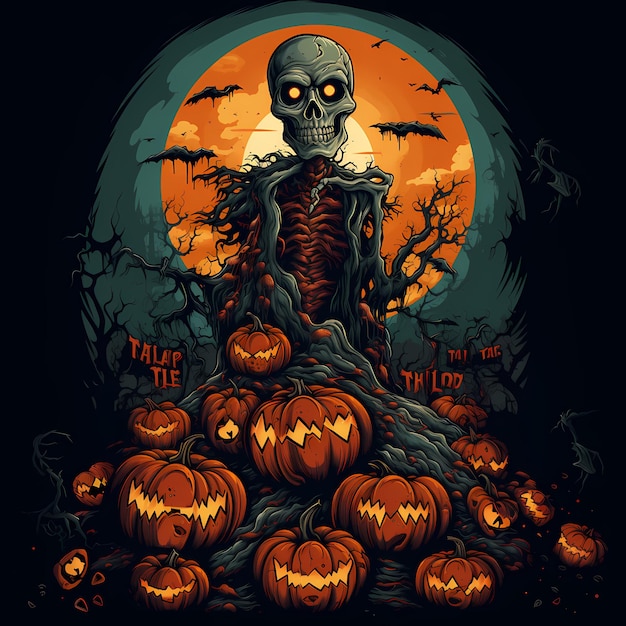 Zombie Harvest Tribal Pumpkin und Undead Handgezeichneter Vektor Halloween-Party