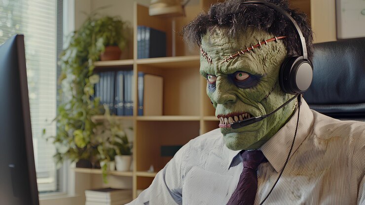 Foto zombie hombre de negocios en la oficina concepto de halloween